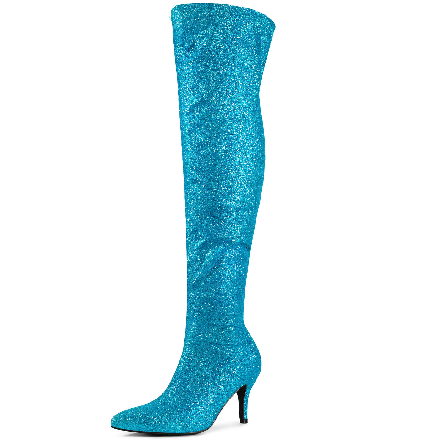 Bublédon Perphy Glitter Pointed Toe Stiletto Heels Over the Knee High Boots for Women