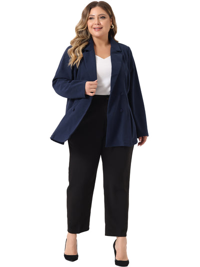 Bublédon Knit H Line Notched Lapel Long Sleeve Peplum Blazer