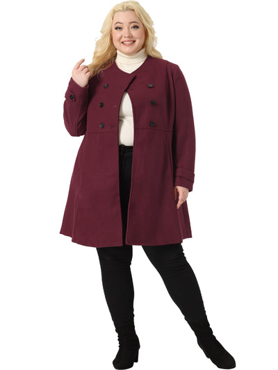 Bublédon Warm H Line Asymmetrical Neck Double Breasted Coat