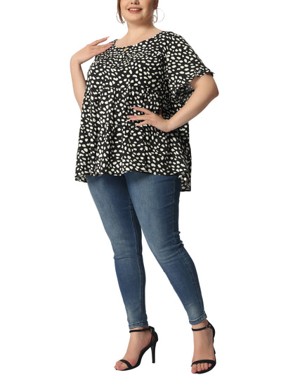 Rayon A Line Abstract Dot Round Neck Top