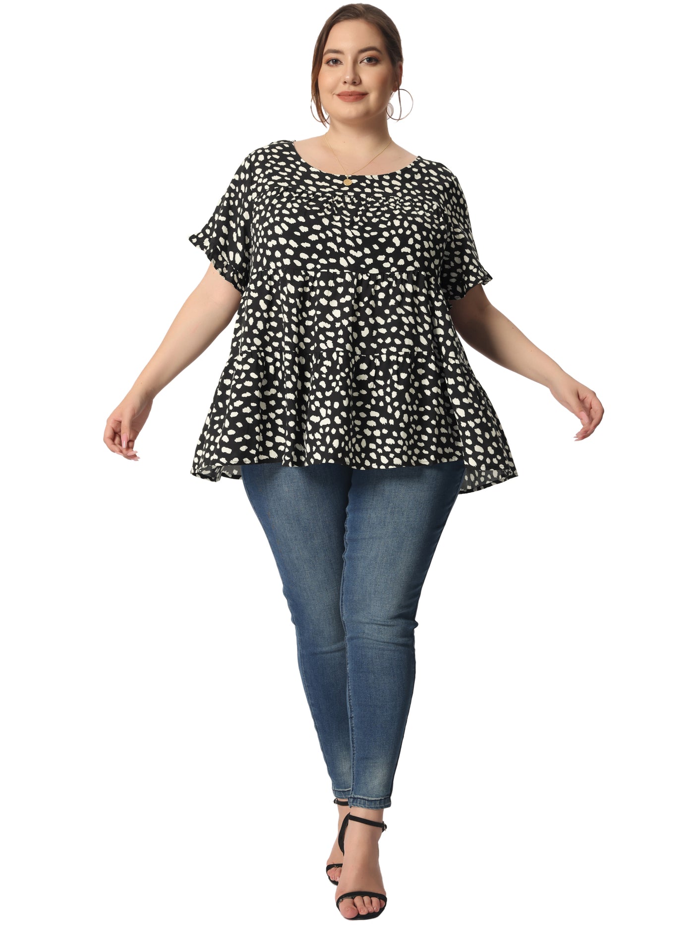 Bublédon Rayon A Line Abstract Dot Round Neck Top