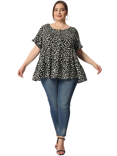 Rayon A Line Abstract Dot Round Neck Top