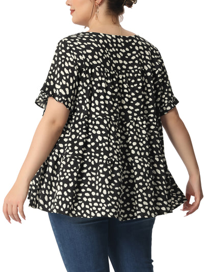 Rayon A Line Abstract Dot Round Neck Top