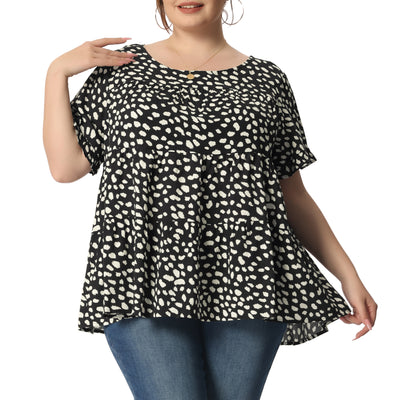 Rayon A Line Abstract Dot Round Neck Top