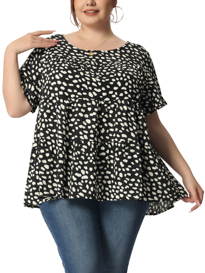 Rayon A Line Abstract Dot Round Neck Top