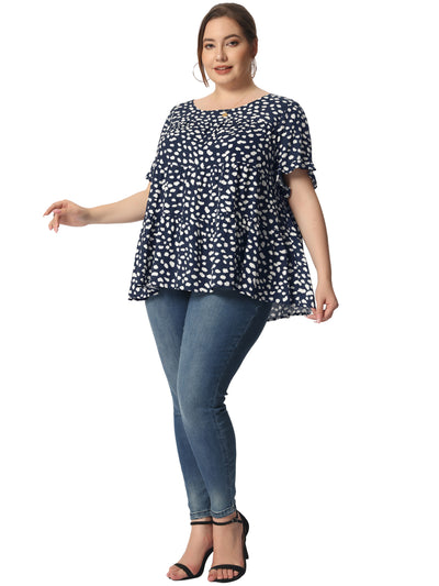 Rayon A Line Abstract Dot Round Neck Top