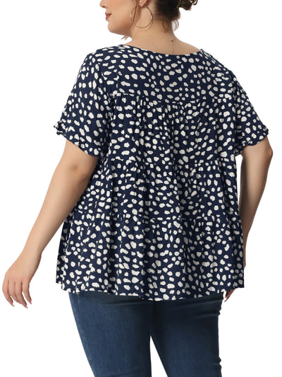 Rayon A Line Abstract Dot Round Neck Top