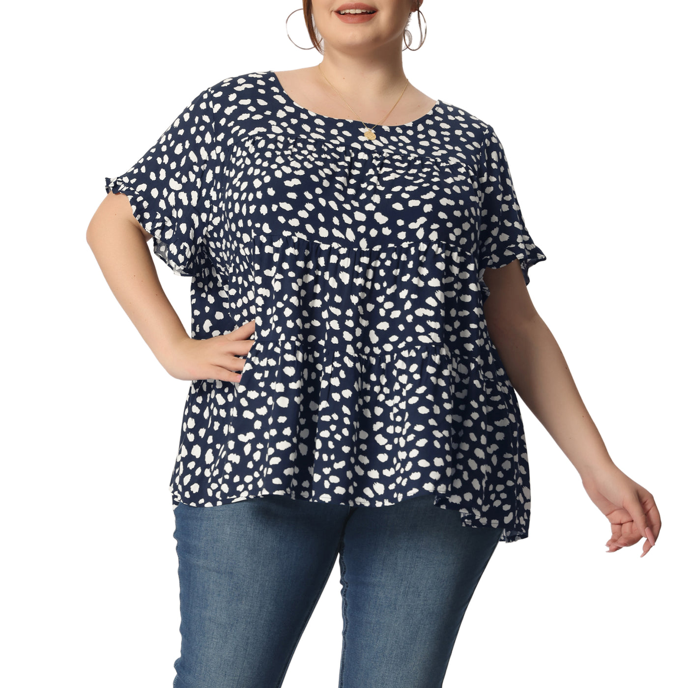 Bublédon Rayon A Line Abstract Dot Round Neck Top