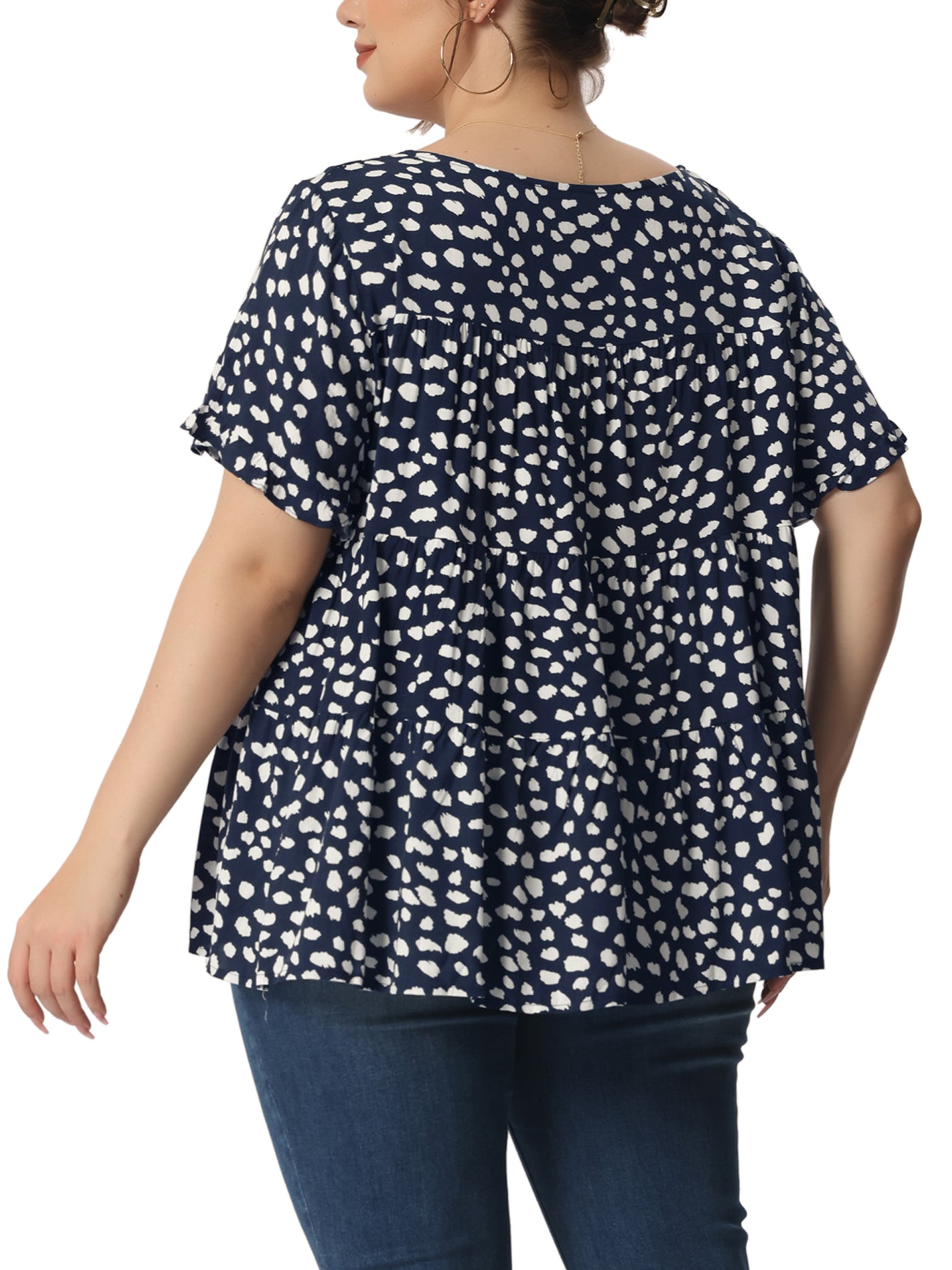 Bublédon Rayon A Line Abstract Dot Round Neck Top