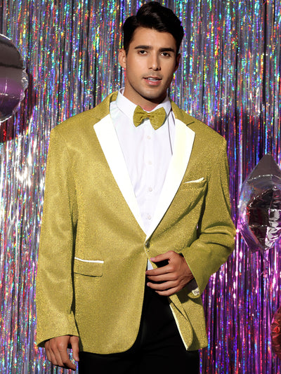 Sparkle Blazer with Bow-tie for Men's Notch Lapel Prom Party Sport Coats