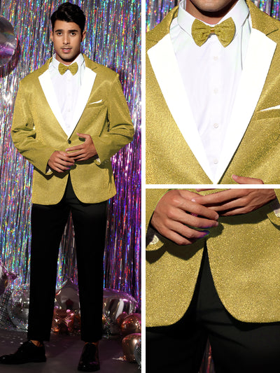 Sparkle Blazer with Bow-tie for Men's Notch Lapel Prom Party Sport Coats