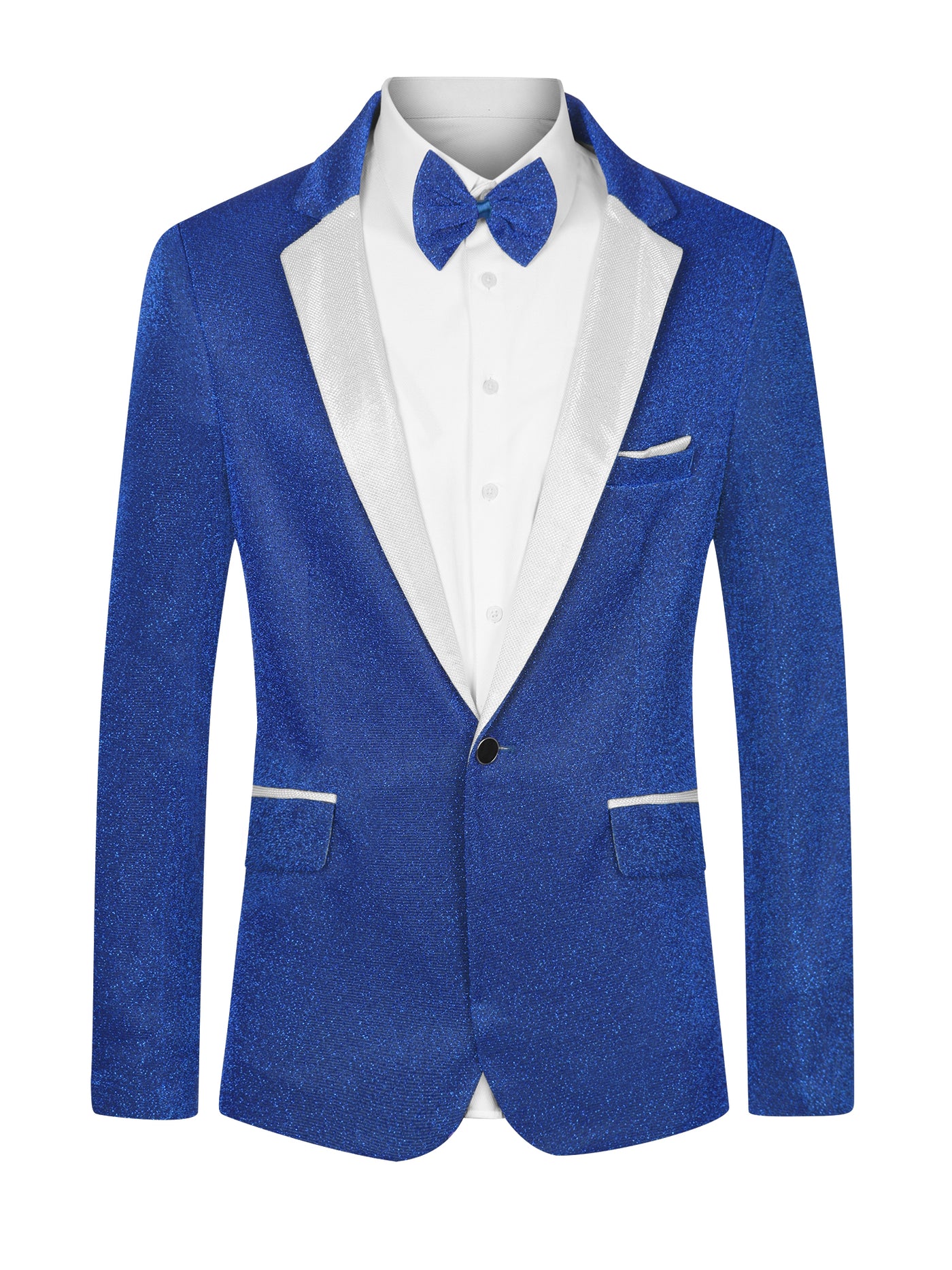 Bublédon Sparkle Blazer with Bow-tie for Men's Notch Lapel Prom Party Sport Coats