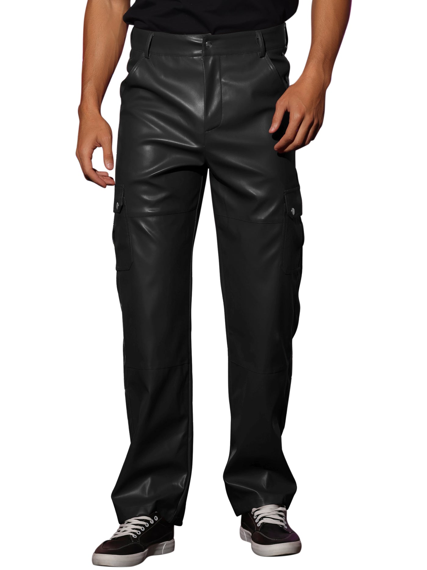 Bublédon Faux Leather Pants for Men's Slim Fit Hip Hop Motorcycle Cargo Punk Trousers