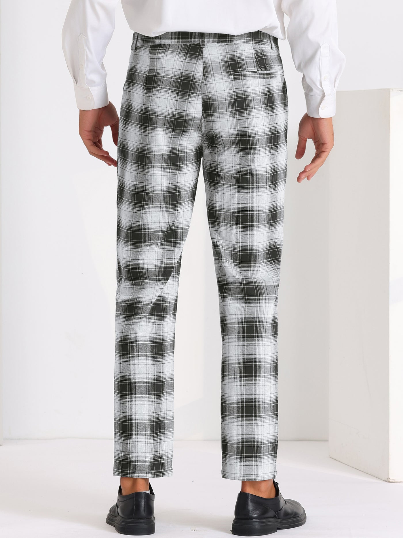 Bublédon Classic Checked Dress Pants for Men's Flat Front Plaid Pattern Trousers