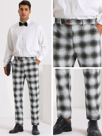 Classic Checked Dress Pants for Men's Flat Front Plaid Pattern Trousers