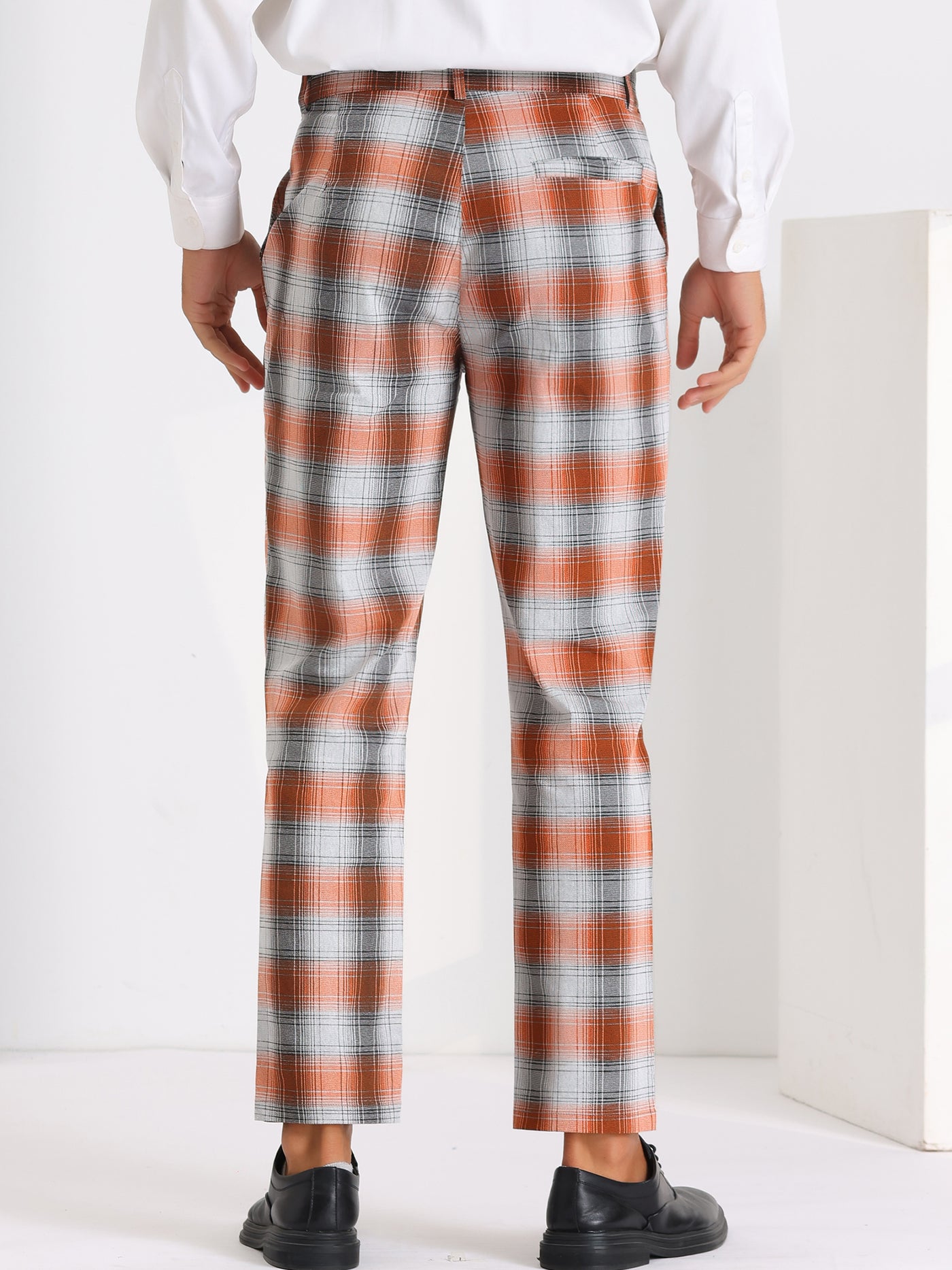 Bublédon Classic Checked Dress Pants for Men's Flat Front Plaid Pattern Trousers