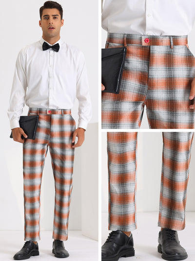 Classic Checked Dress Pants for Men's Flat Front Plaid Pattern Trousers