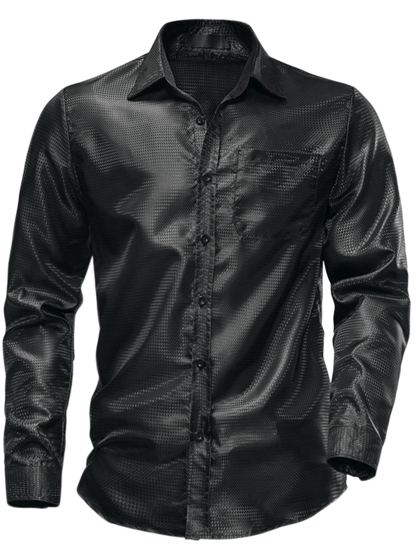 Bublédon Metallic Shirts for Men's Slim Fit Button Down Long Sleeves Prom Party Shirt