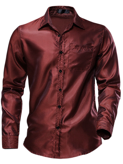 Metallic Shirts for Men's Slim Fit Button Down Long Sleeves Prom Party Shirt