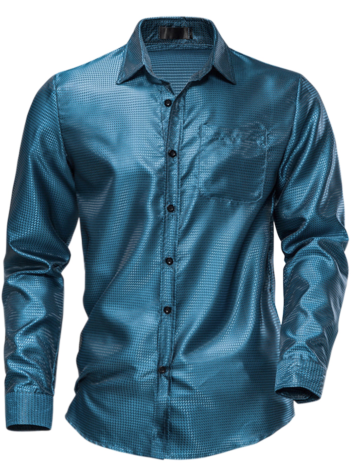 Bublédon Metallic Shirts for Men's Slim Fit Button Down Long Sleeves Prom Party Shirt