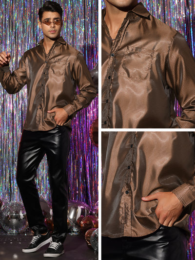 Metallic Shirts for Men's Slim Fit Button Down Long Sleeves Prom Party Shirt