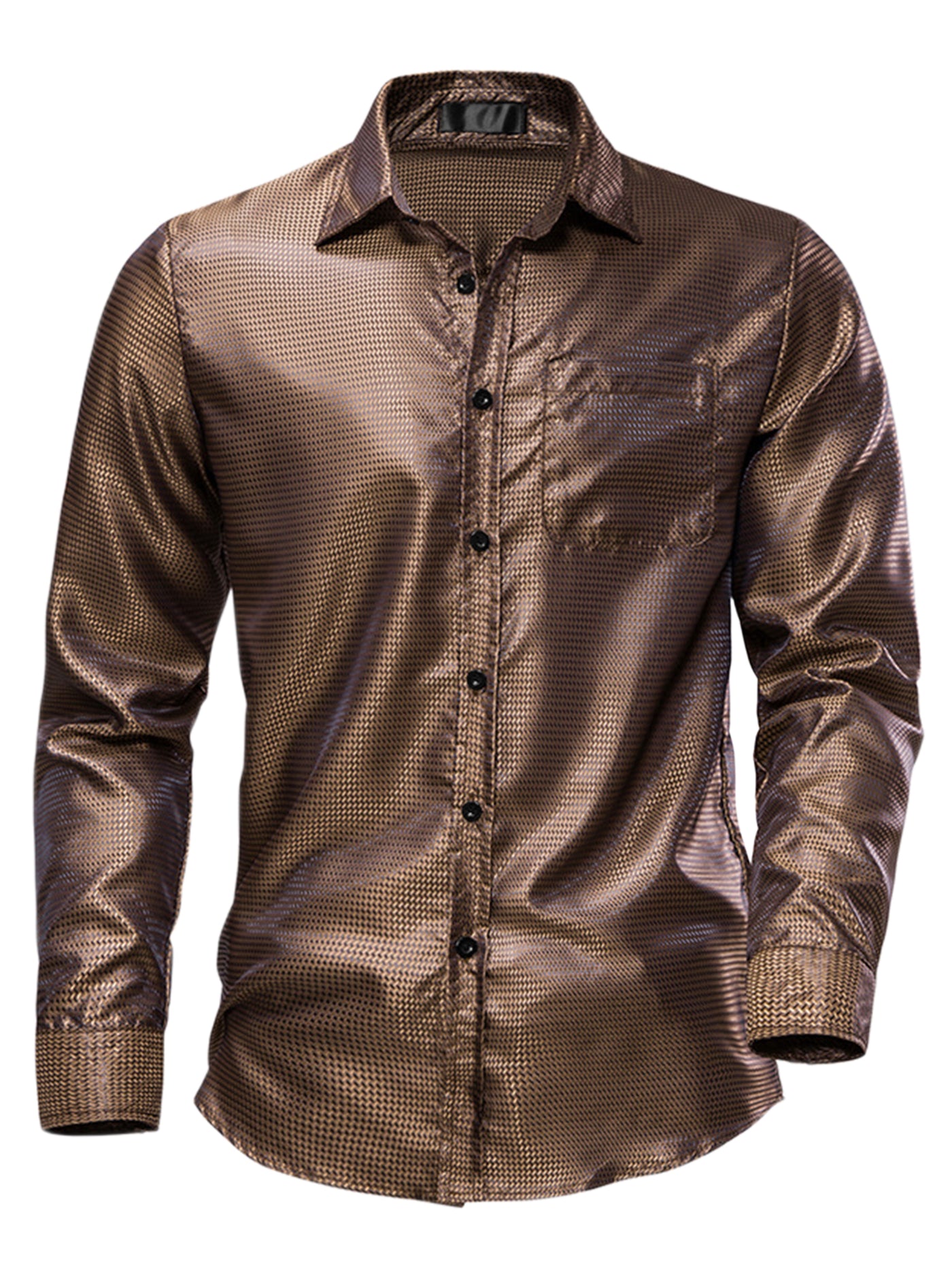 Bublédon Metallic Shirts for Men's Slim Fit Button Down Long Sleeves Prom Party Shirt