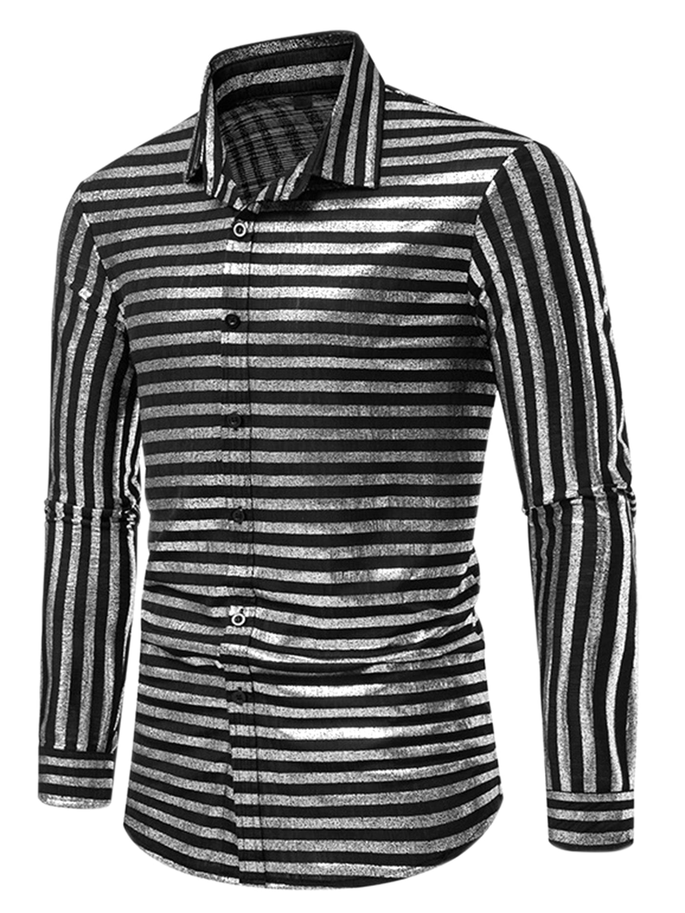 Bublédon Striped Metallic Shirts for Men's Slim Fit Long Sleeves Prom Party Shirt