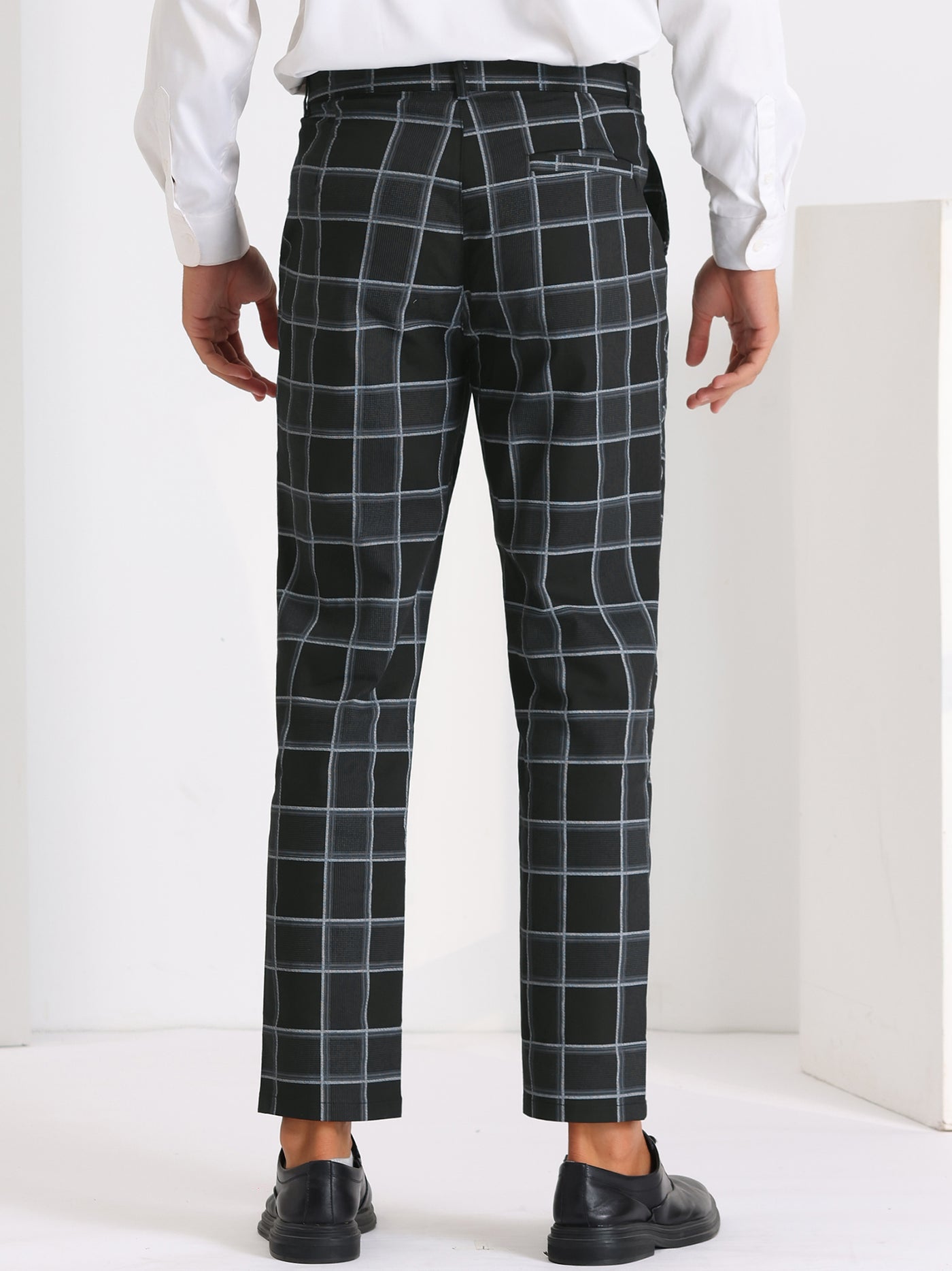 Bublédon Plaid Dress Pants for Men's Slim Fit Flat Front Business Tapered Checked Trousers