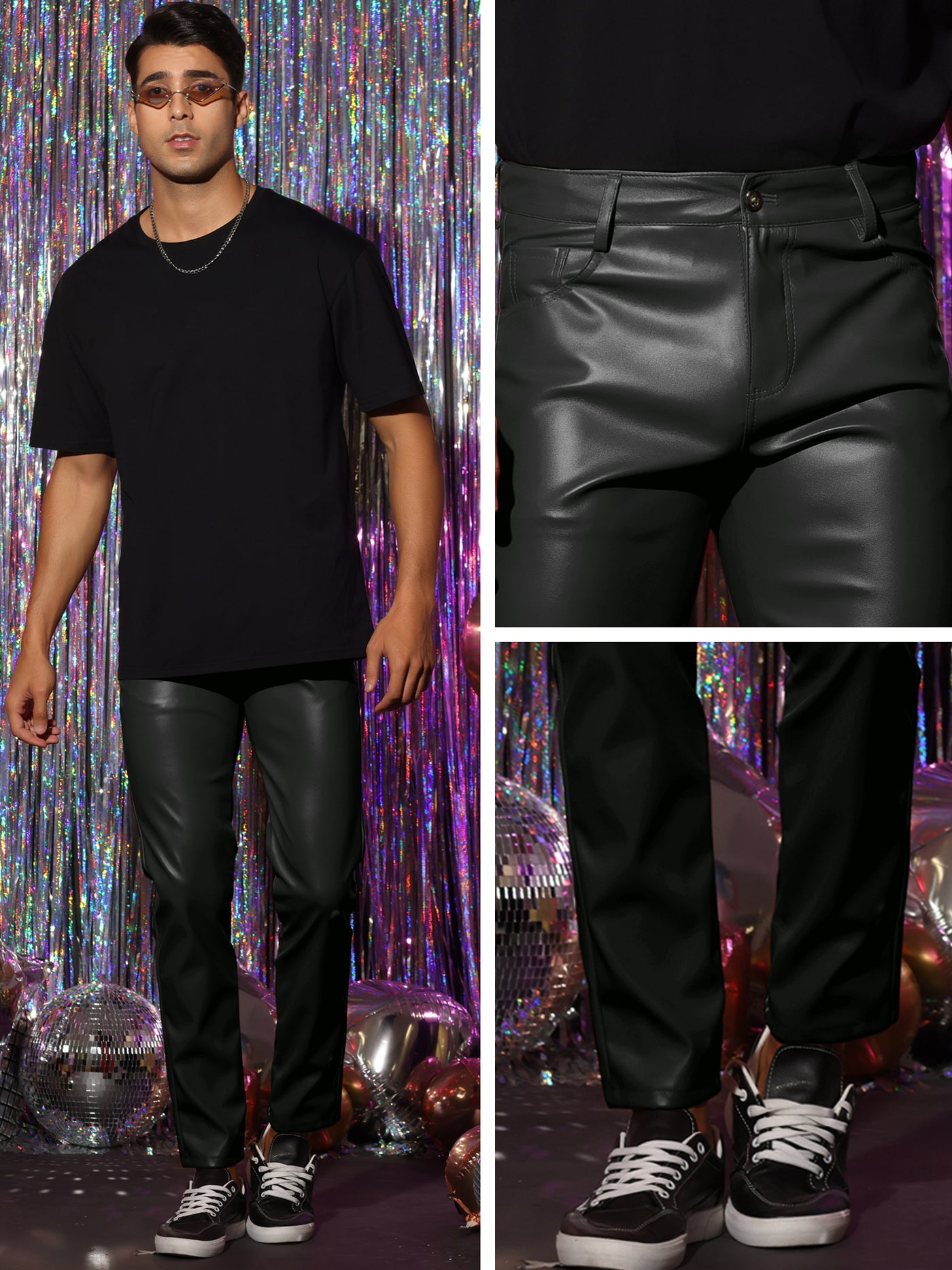 Bublédon Faux Leather Pants for Men's Slim Fit Hip Hop Nightclub Disco Party Trousers