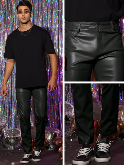 Faux Leather Pants for Men's Slim Fit Hip Hop Nightclub Disco Party Trousers