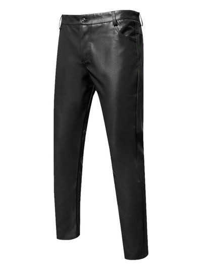 Faux Leather Pants for Men's Slim Fit Hip Hop Nightclub Disco Party Trousers