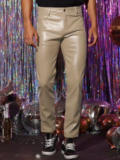 Faux Leather Pants for Men's Slim Fit Hip Hop Nightclub Disco Party Trousers