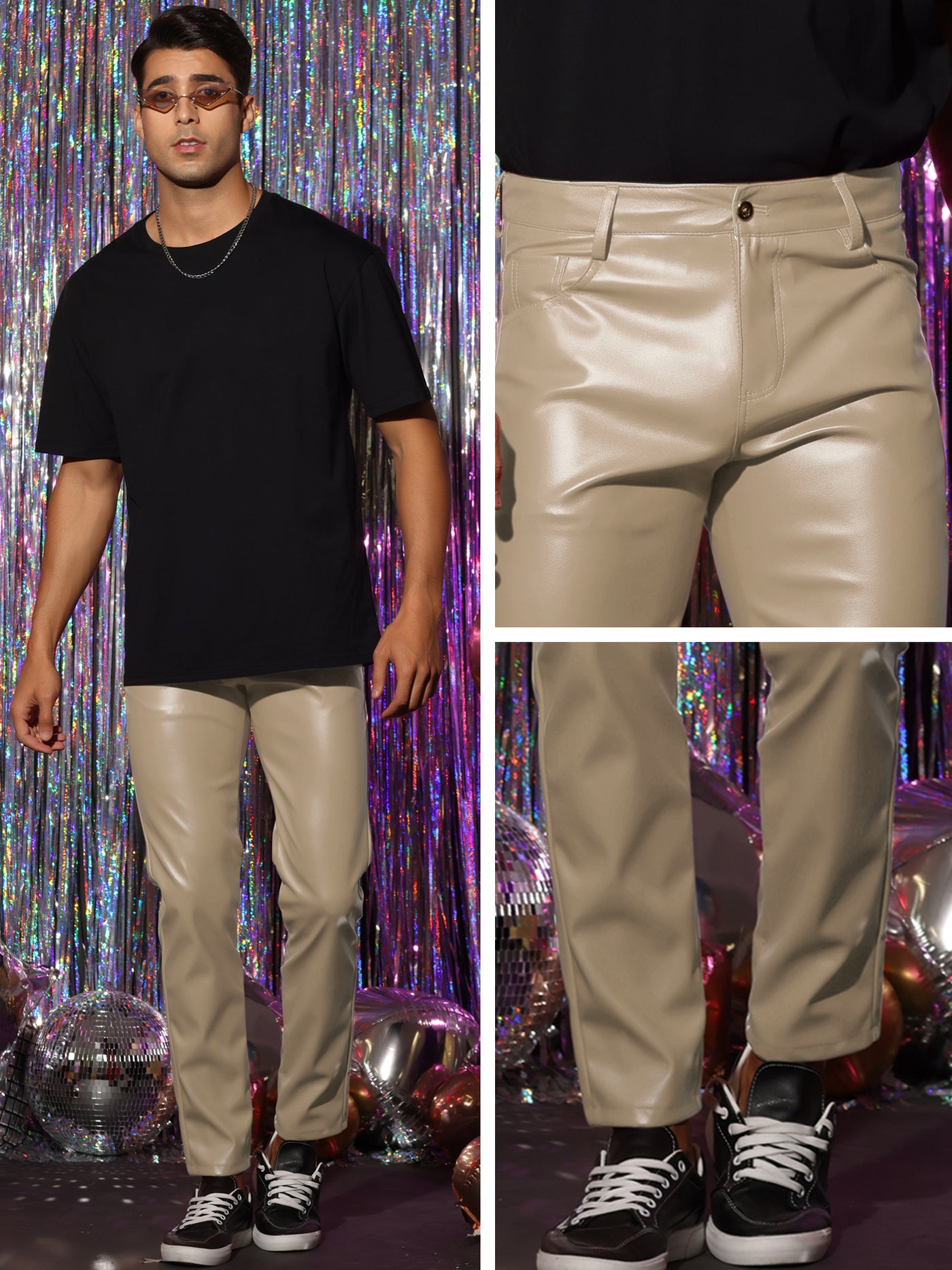 Bublédon Faux Leather Pants for Men's Slim Fit Hip Hop Nightclub Disco Party Trousers