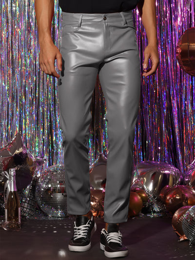 Faux Leather Pants for Men's Slim Fit Hip Hop Nightclub Disco Party Trousers