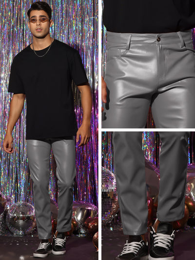 Faux Leather Pants for Men's Slim Fit Hip Hop Nightclub Disco Party Trousers