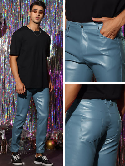 Faux Leather Pants for Men's Slim Fit Hip Hop Nightclub Disco Party Trousers