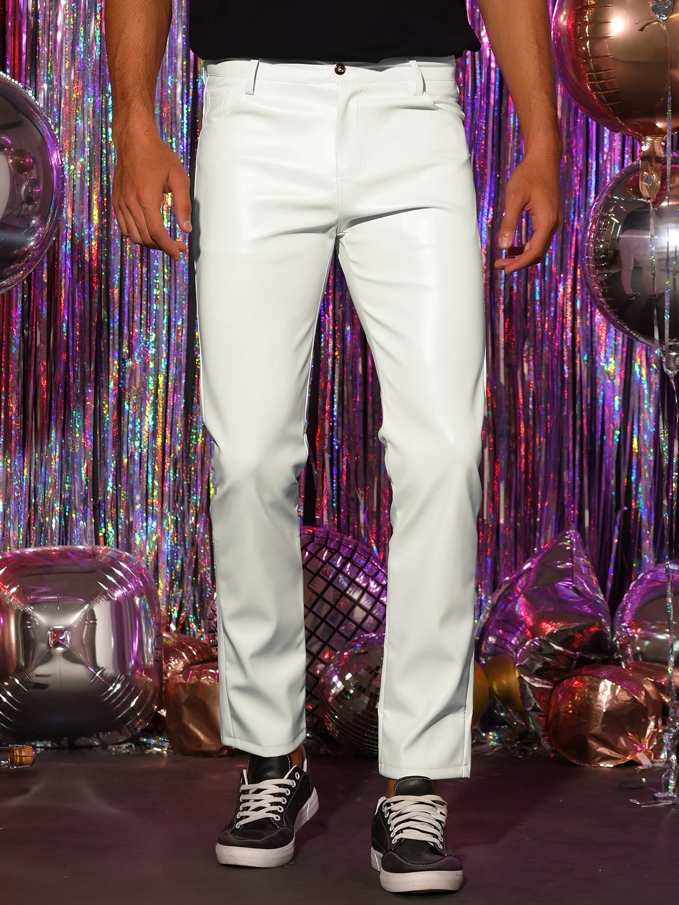 Bublédon Faux Leather Pants for Men's Slim Fit Hip Hop Nightclub Disco Party Trousers