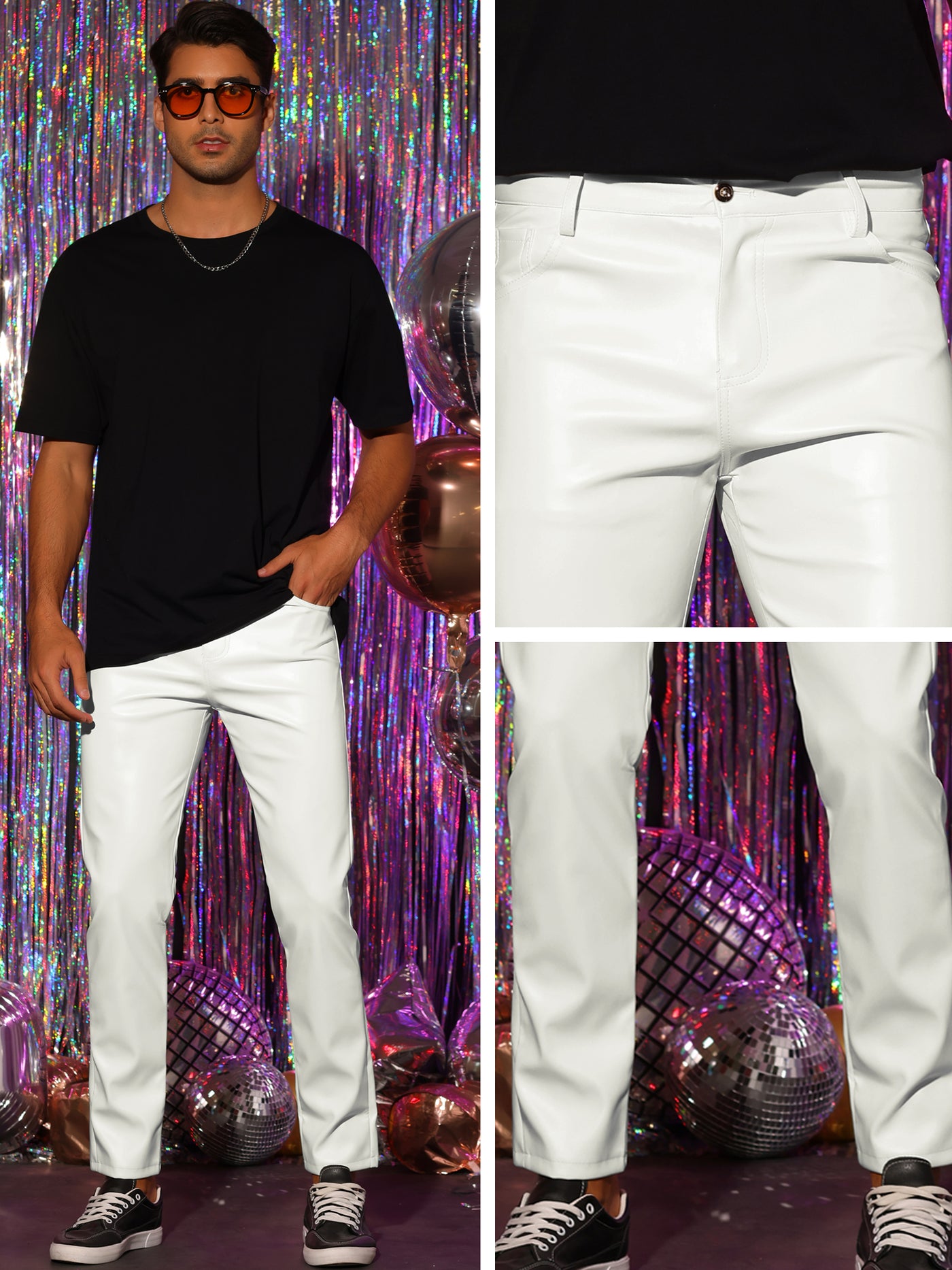 Bublédon Faux Leather Pants for Men's Slim Fit Hip Hop Nightclub Disco Party Trousers