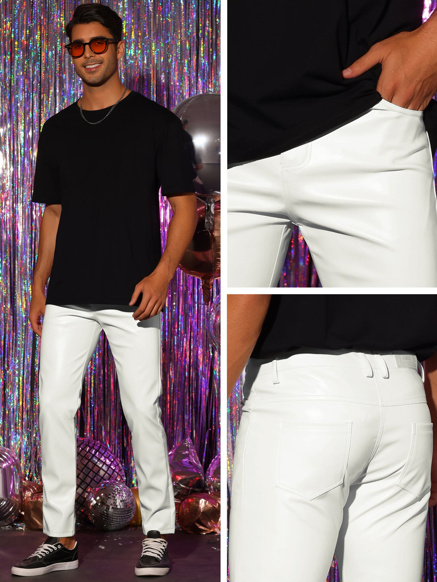 Bublédon Faux Leather Pants for Men's Slim Fit Hip Hop Nightclub Disco Party Trousers