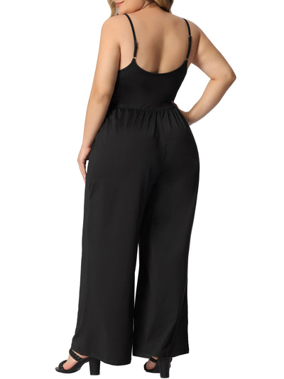 H Line Knit Button Decor Elastic Waist Jumpsuit