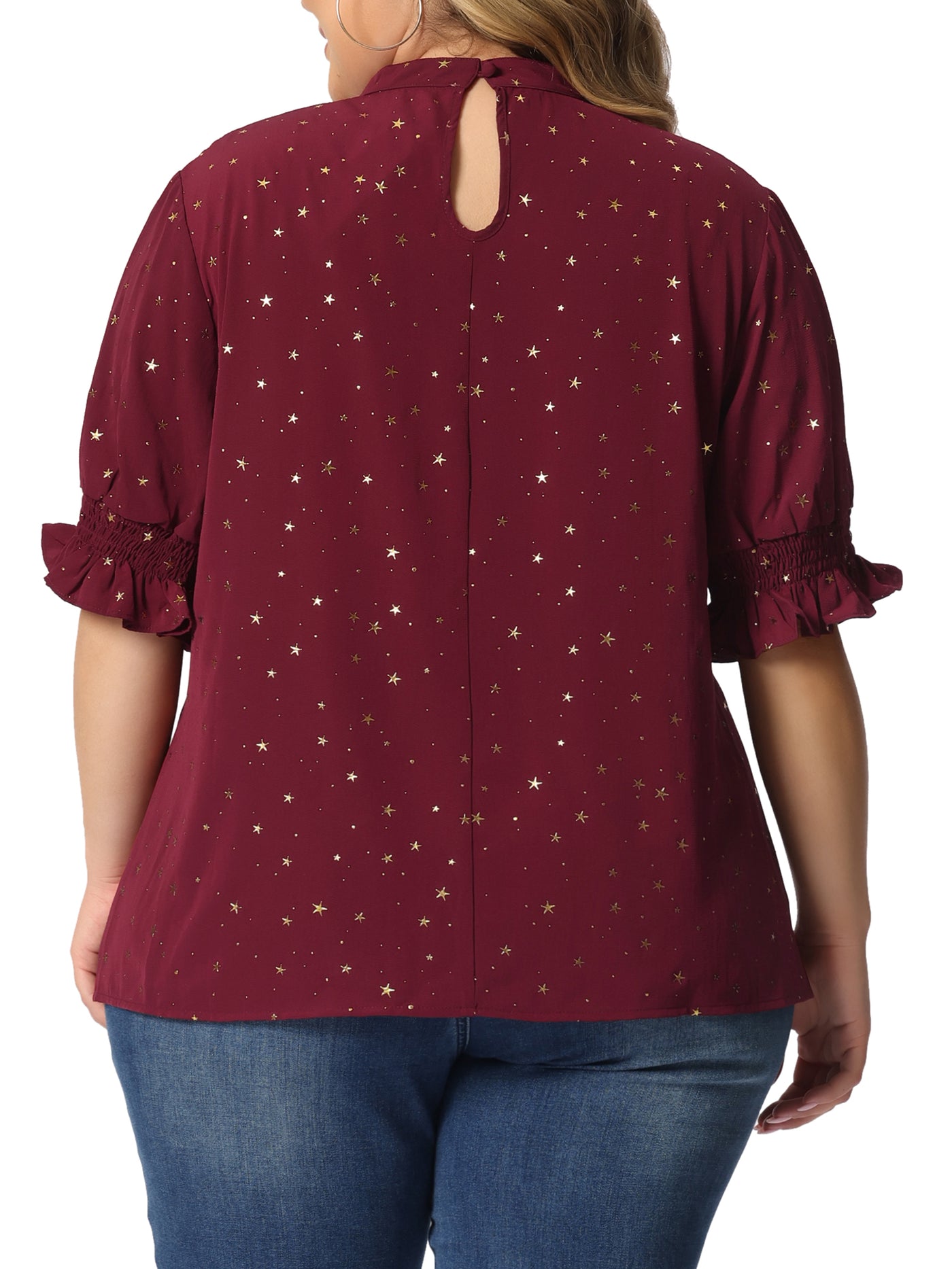 Bublédon Woven Relax Fit Stars Elbow Sleeve Blouse