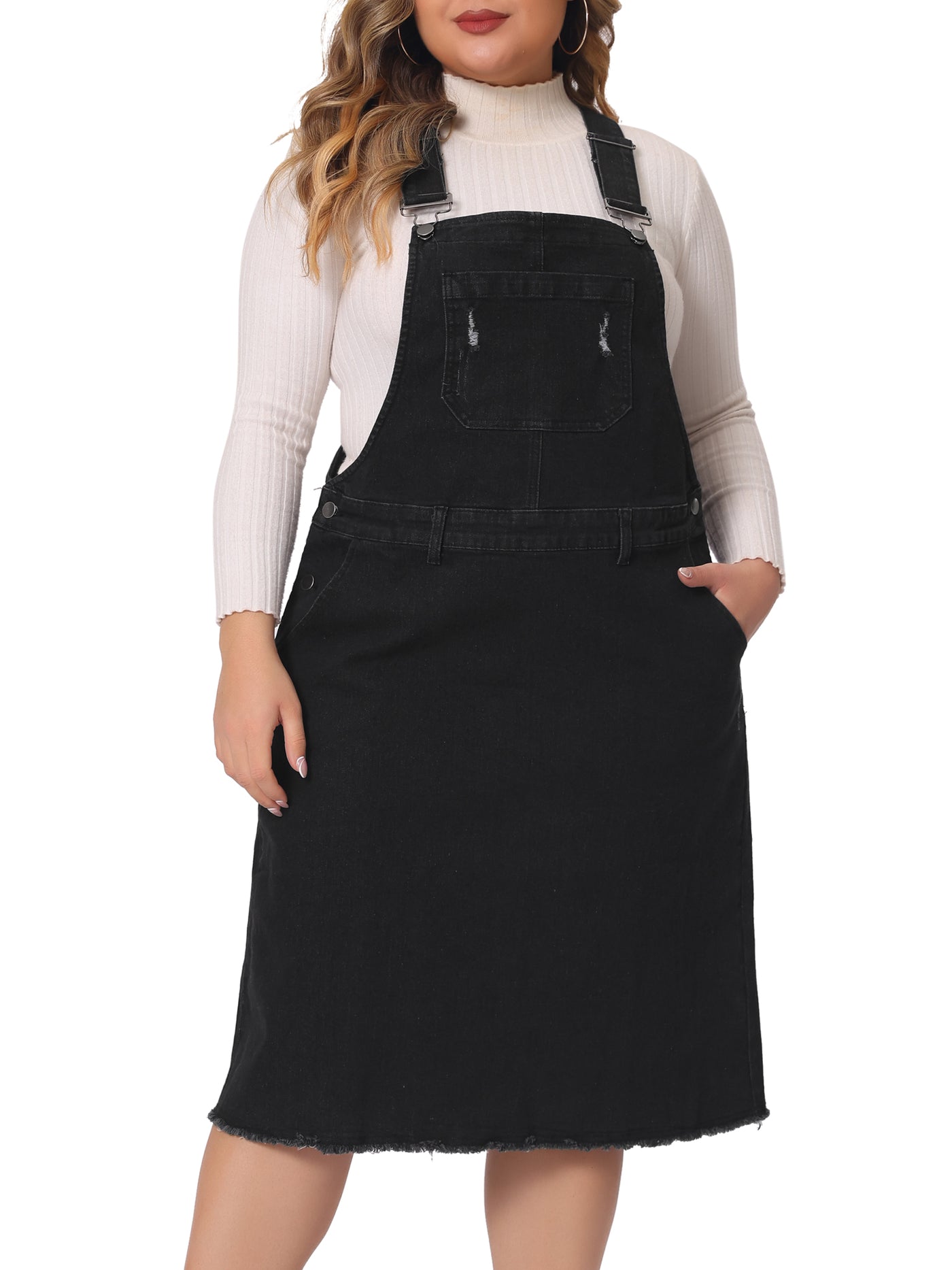 Bublédon Relax Fit Denim Below The Knee Overall Dress