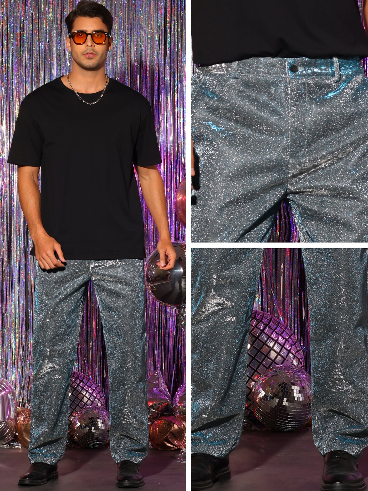 Bublédon Shiny Pants for Men's Disco Party Dance Sparkle Glitter Slacks Trouser