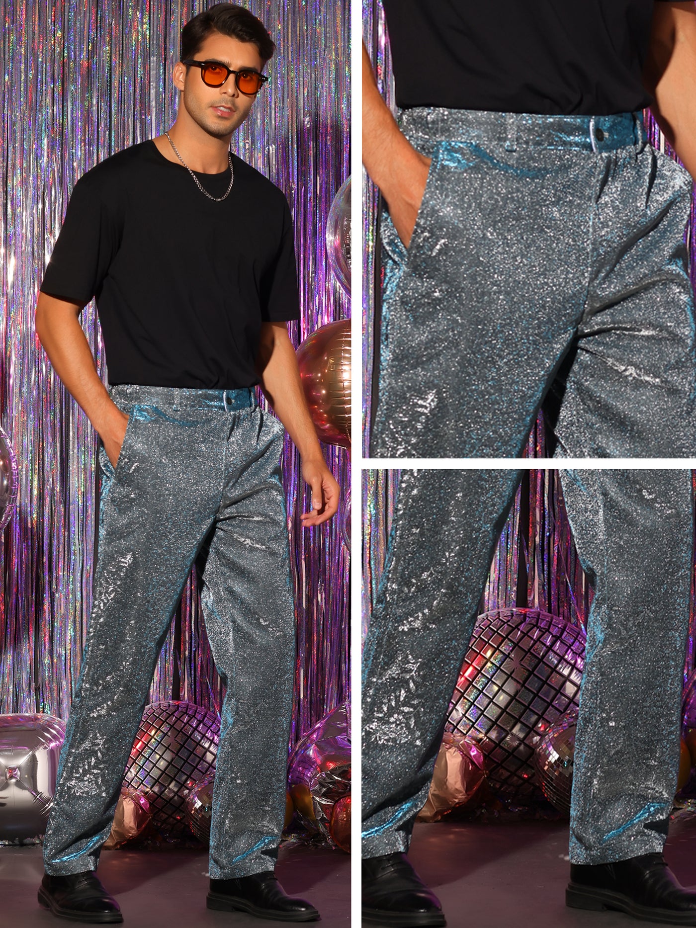 Bublédon Shiny Pants for Men's Disco Party Dance Sparkle Glitter Slacks Trouser