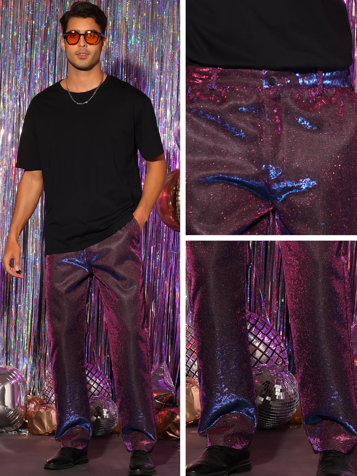 Bublédon Shiny Pants for Men's Disco Party Dance Sparkle Glitter Slacks Trouser