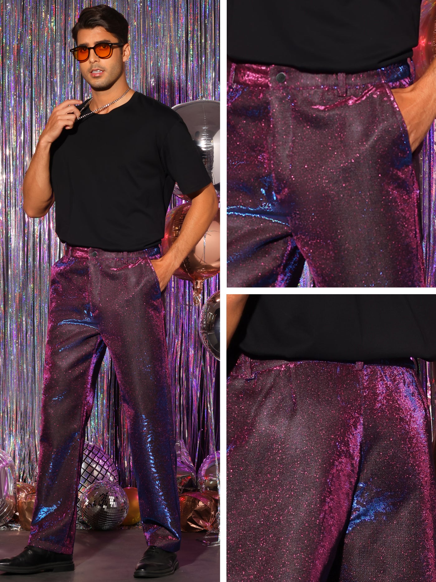 Bublédon Shiny Pants for Men's Disco Party Dance Sparkle Glitter Slacks Trouser