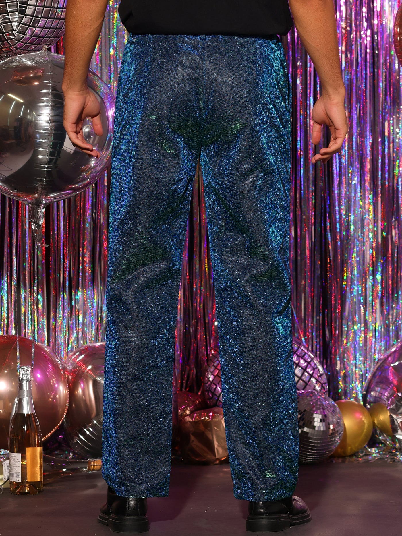 Bublédon Shiny Pants for Men's Disco Party Dance Sparkle Glitter Slacks Trouser