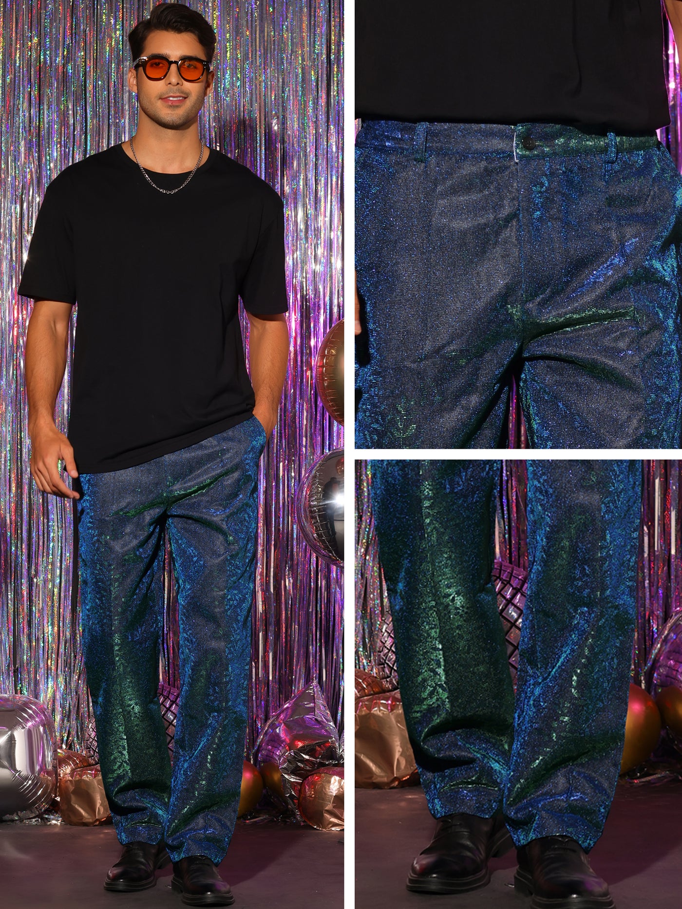 Bublédon Shiny Pants for Men's Disco Party Dance Sparkle Glitter Slacks Trouser