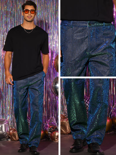 Shiny Pants for Men's Disco Party Dance Sparkle Glitter Slacks Trouser