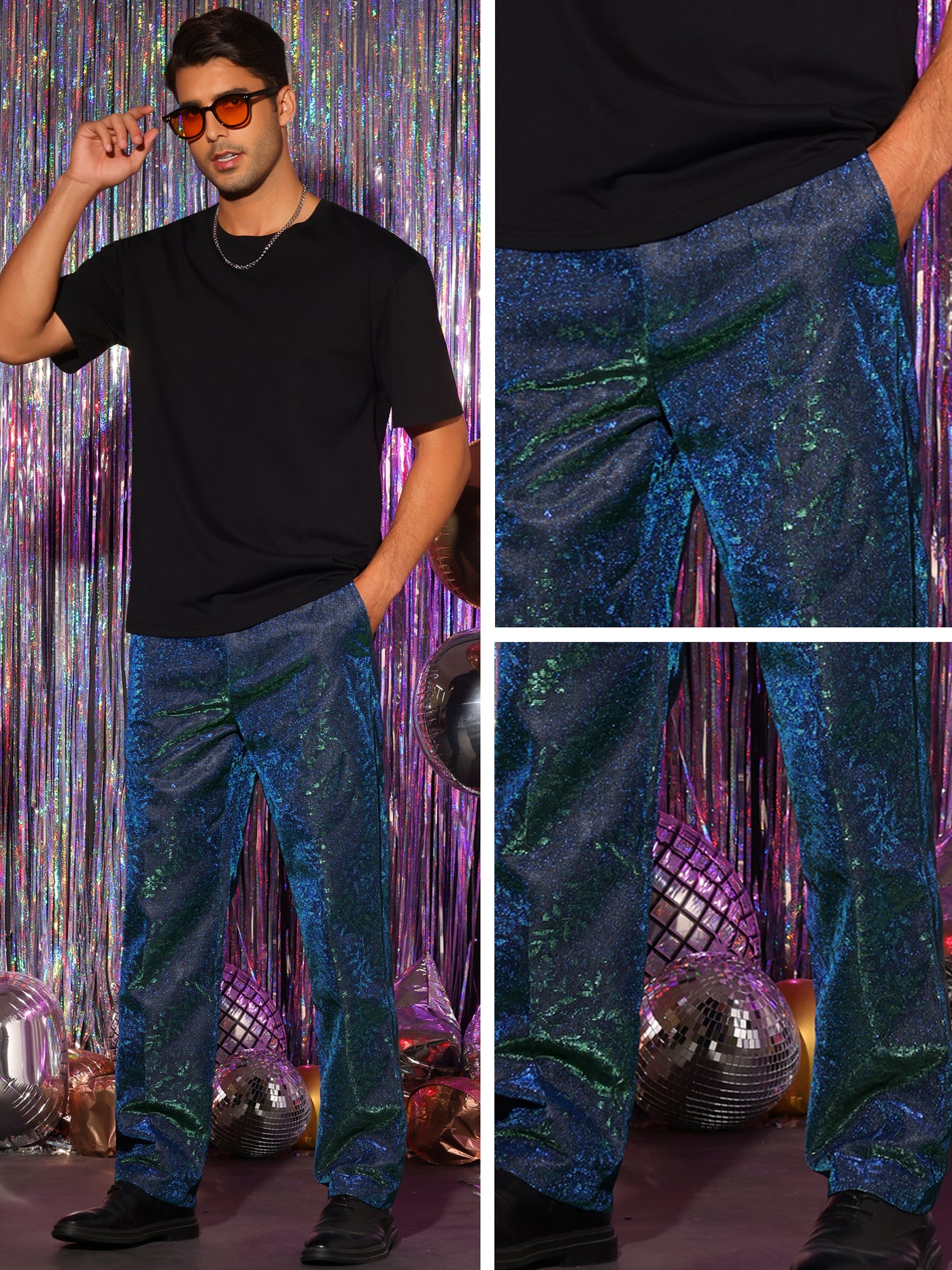 Bublédon Shiny Pants for Men's Disco Party Dance Sparkle Glitter Slacks Trouser